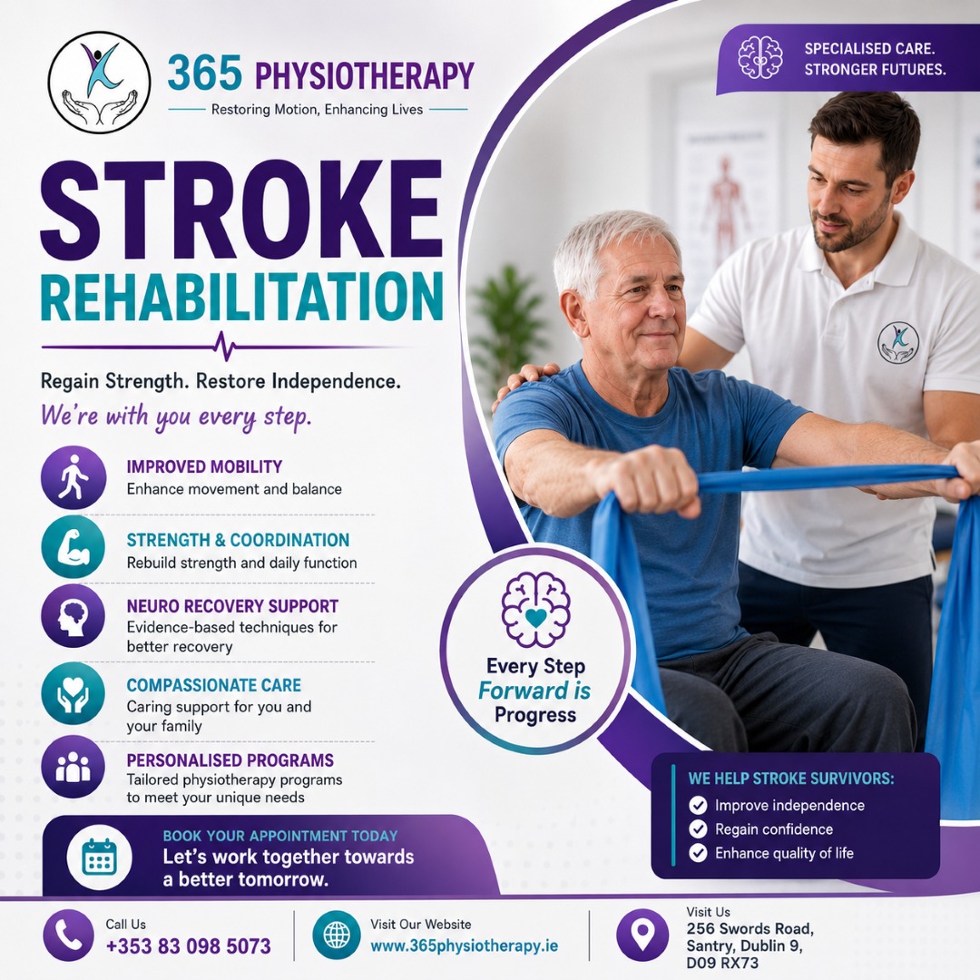 365physiosantry's tweet photo. Recovering from a stroke takes patience, strength and the right support.
✨ Our rehabilitation support includes:
• Improved mobility, balance &amp; movement
• Strength and coordination training
📞 Call: +353 830985073
#365Physiotherapy #StrokeRecovery  #NeuroPhysiotherapy #Santry https://t.co/pIv6aKWcex