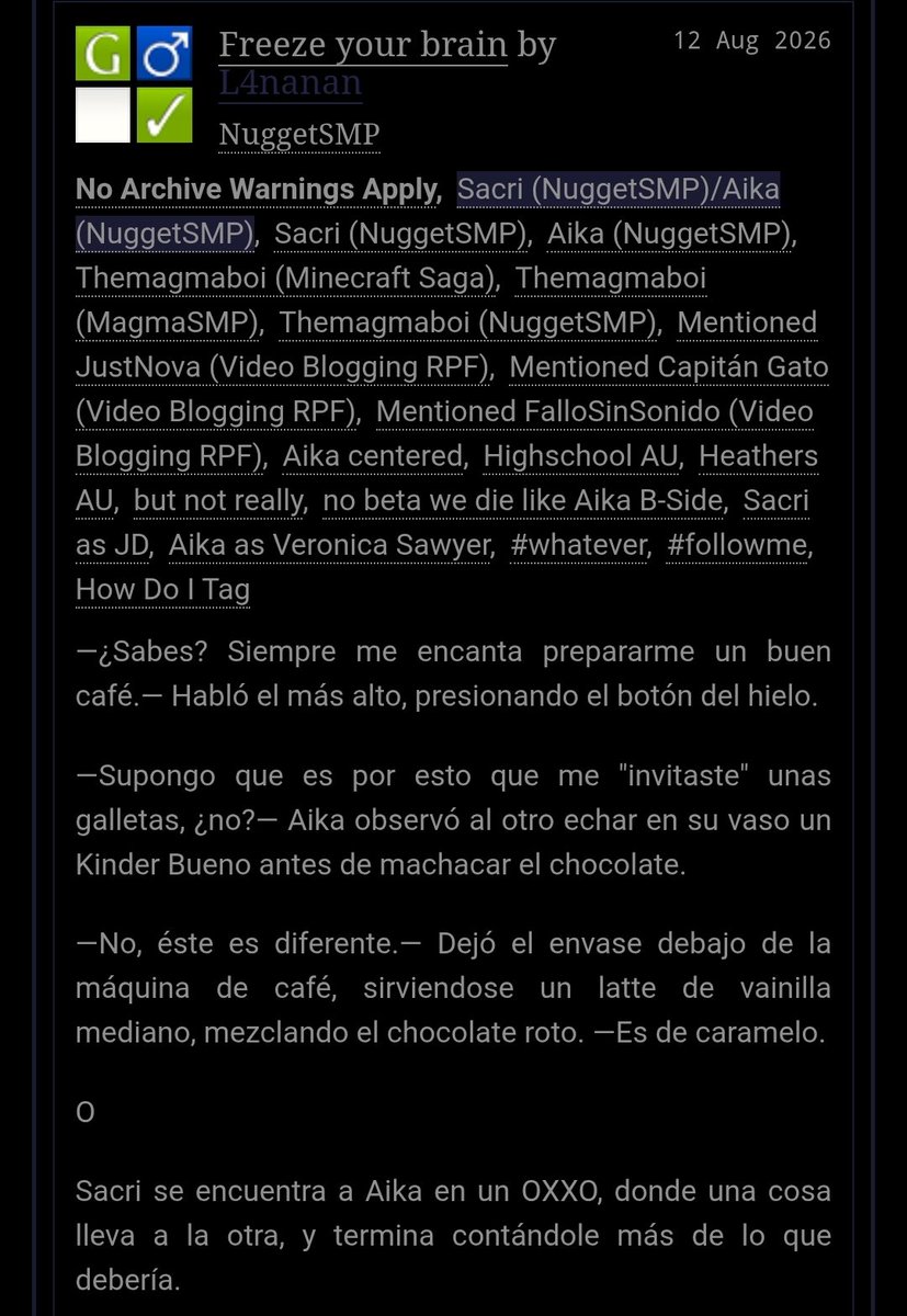 saika_fans's tweet photo. Nuevo fanfic del Saika!! en AO3, "Freeze your brain"  ꉂ(˵˃ ᗜ ˂˵)
Vayan a leerlo (cuando puedan)!!

https://t.co/8J4curuIQl https://t.co/sAa9iAaQf8