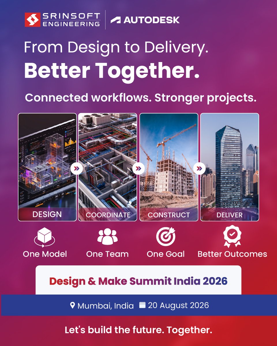 Srinsoftengg's tweet photo. Great projects rely on teams, tools, and workflows working in sync.

Looking forward to exploring ideas around connected engineering and better collaboration at #DesignAndMakeSummit India 2026.

#Autodesk #BIM #AEC #SrinSoftEngineering https://t.co/b0C4SXzDjq