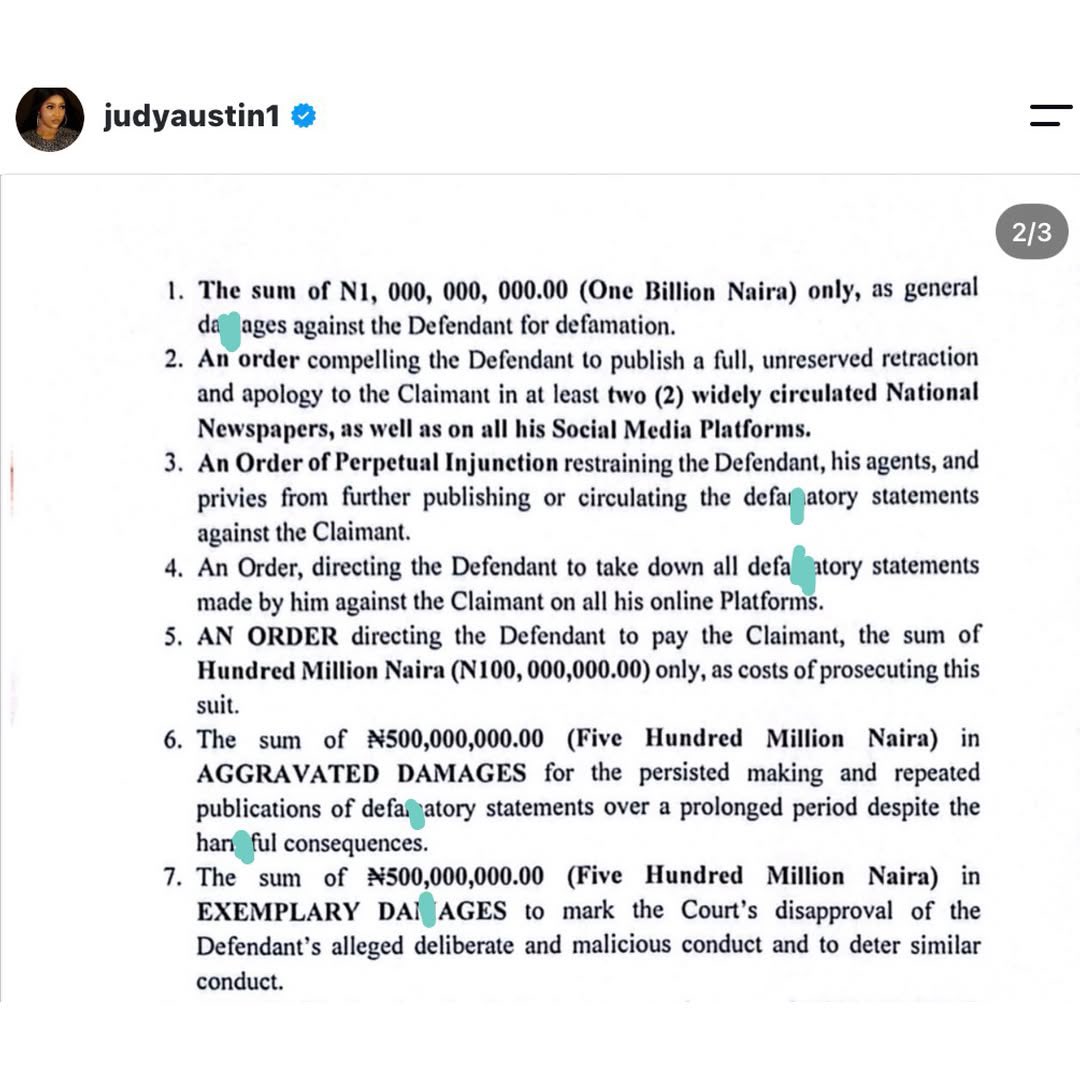 instablog9ja's tweet photo. You Sued Me for N1 Billion. Can You Count It? Your Lawsuit Cannot Scare Me From My Children. I Will Rather Go To Jail — Actress Judy Austin’s Ex-Husband, Mr Emmanuel Replies Her

Actress Judy Austin’s ex-husband, Mr Emmanuel, has reacted to the alleged N1 billion d+famation lawsuit involving him, insisting that the legal action will not stop him from speaking about his children and what he claims to have experienced.

In a video, Emmanuel questioned the amount involved and said, “You sue me one billion. You feel count am? I laugh, I’m just laughing since yesterday. Some people don’t know the reason why I’m laughing.”

He alleged that Judy’s lawsuit acknowledged that he last called her in 2018, and questioned what happened afterward.
“Thank God in that your lawsuit, you said that the last time I called is 2018 in that lawsuit. So you accepted. You said by yourself. You wrote and I quote that the last time I called you is 2018. Very good and fine. You accept that it’s 2018. Let it be so. What happened on since 2018? Did you block me or you did not block me? Why are you hiding my children from me? Why are you manipulating those children?”

Emmanuel maintained hs stance saying, “Do you think that the lawsuit can scare me away from asking for my children? The answer is no. You don’t know me very well,” he said.

He further declared that he was prepared to face whatever consequences came with his actions, saying, “Either I have my children or I go to jail.”

Emmanuel questioned whether recounting his experiences could amount to d+famation.
“I thought d+famation supposed to be when somebody lie against you, then you can now sue the person that this person is defaming you,” he said.

He also recalled an alleged meeting with Judy, claiming she travelled from Enugu to Nnewi in an attempt to resolve their issues. “Did you travel to Enugu to come to Nnewi to see me? The answer is yes. Did we lodge in Hotel de Hersen, New Market Road, Nnewi? Second floor, did we lodge there? The answer is yes.”

“It’s not this time o. I will be speaking till I put on that cloth and go to jail. I will be speaking,” he concluded.