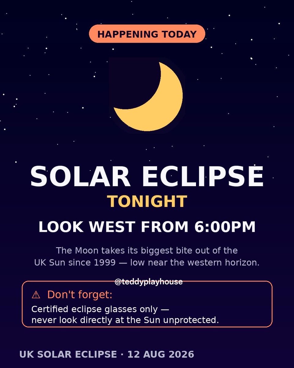 Teddy_Playhouse's tweet photo. #SolarEclipse #UKEclipse2026 #EclipseToday #Astronomy #SkyWatching #SpaceFacts #Perseids #ScienceFacts #StargazingUK #LookUp https://t.co/3tGBkFDflP