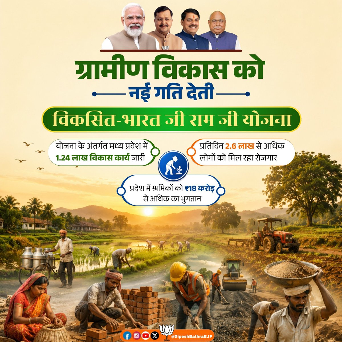 DipeshBathraBJP's tweet photo. #NarendraModi ज��
गांव, गरीब और श्रमिकों को मिला संबल।
विकसित भारत के संकल्प के साथ विकसित भारत जी राम जी योजना ग्रामीण क्षेत्रों में रोजगार, विकास और श्रमिकों के सम्मान को नई मजबूती दे रही है।
@BJP4MP @Ashish_HG @SuyashTyagiBJP @anshultiwaribjp
#BJP4MP #Dipesh_Bathra_BJP https://t.co/Iee8r9fxk6