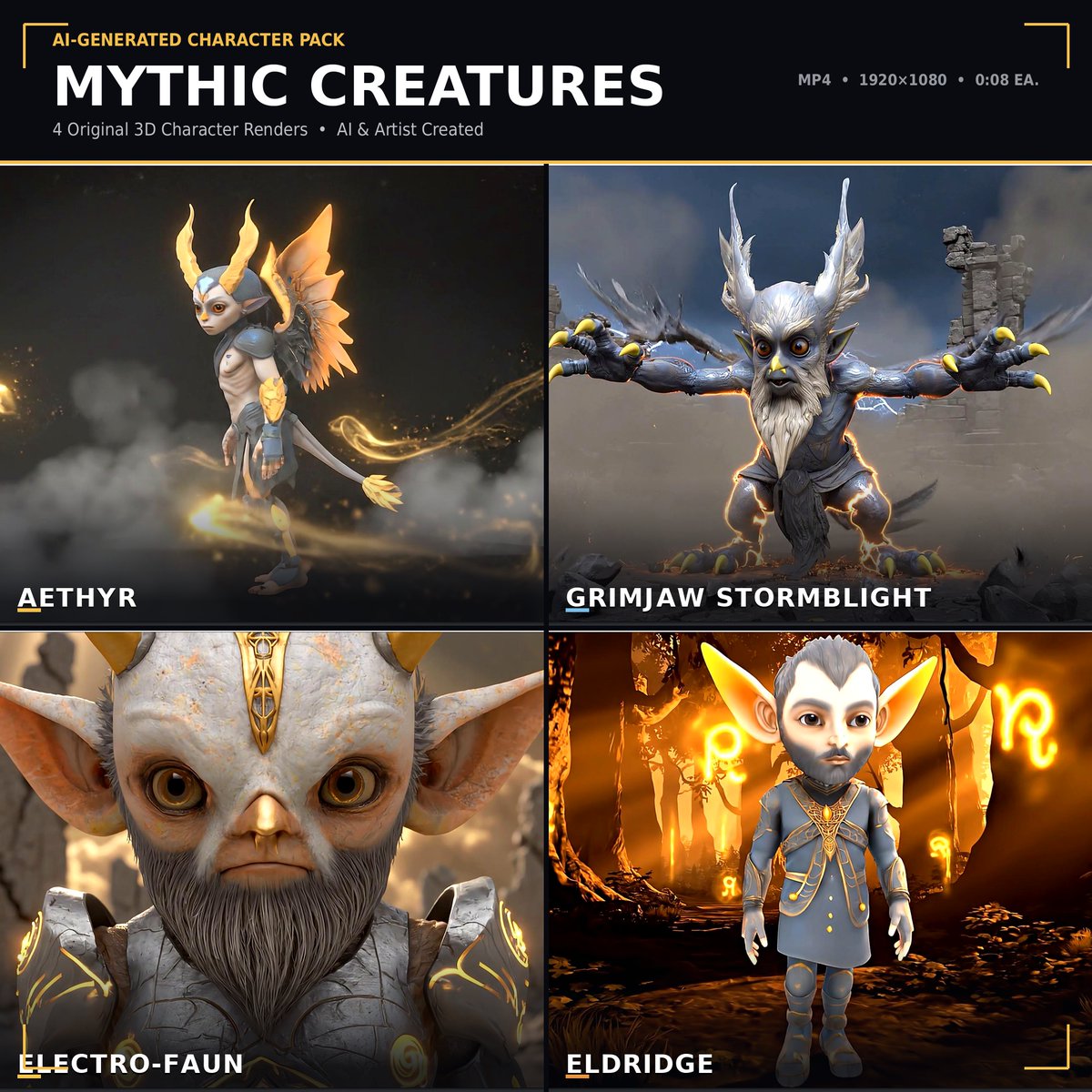 anyinfo69's tweet photo. Mythic Creatures Bundle — 4 AI-Generated 3D Fantasy Character Animations With Audio https://t.co/s1dQNm9Mpu 

#3DCharacterPack #FantasyArt #AIGenerated #CharacterDesign #GameDev #VFX #ConceptArt #DigitalArt #StockFootage #CreatureDesign #FantasyBundle #AIArt https://t.co/cRENelGATW
