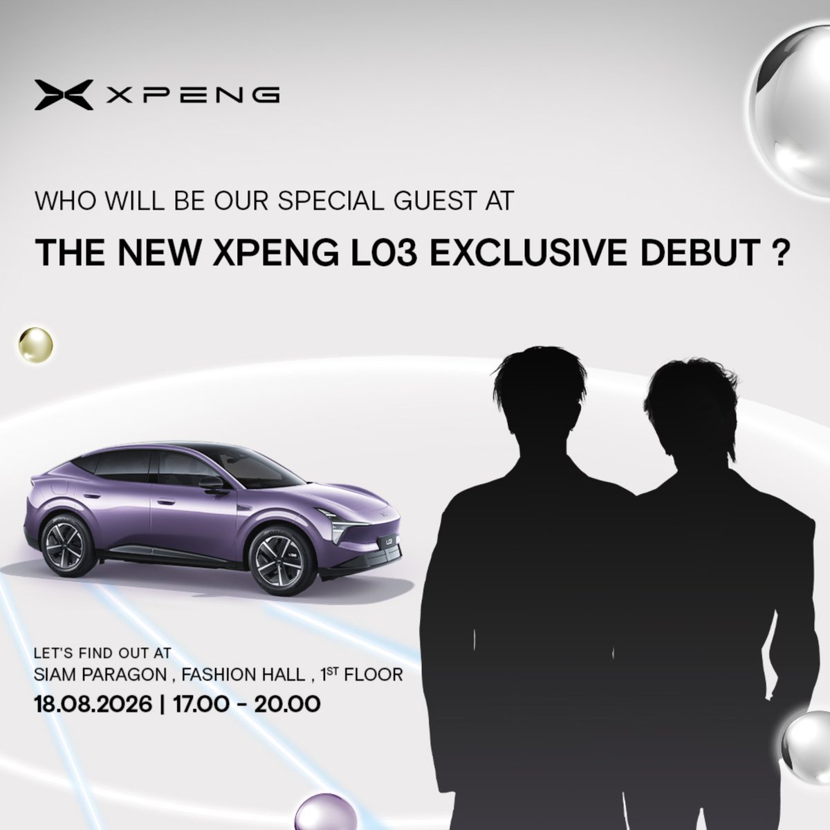 xpengthofficial's tweet photo. นับถอยหลังสู่งาน THE NEW XPENG L03 EXCLUSIVE DEBUT
สัมผัส Next-Gen AI SUV COUPE ภายใต้แนวคิด #BornIntelligent

พร้อมแขกรับเชิญพิเศษ... คุณคิดว่าคือใคร?

📍Siam Paragon, Fashion Hall ชั้น 1 | 18 ส.ค. | 17.00–20.00 น.
#THENEWXPENGL03 #THENEWL03 #XPENGThailand #XPENG https://t.co/vQ4uuJD3bN