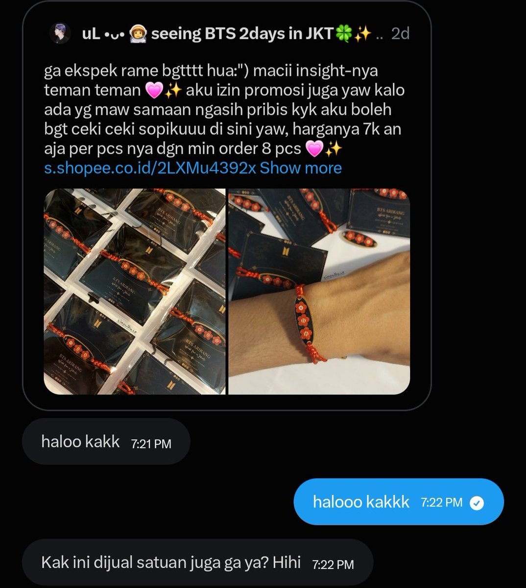 march__sunset's tweet photo. teme2 makasi sudah mengapresiasi karya enihh huhu ga ekspekkk bbrp sampe ada dm minta dijual satuan🥹🫠 sebenernya ini murni untuk freebies konser bts jadi harga bulk order aku bedakan. tapi kalo ada yg berminat beli satuan harganya jadi 15k/pcs co oren; https://t.co/30vDBZDjDG https://t.co/ytGiXIgn2r