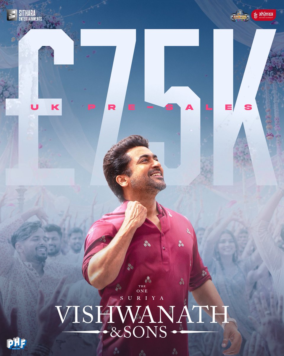 ahimsafilms's tweet photo. We’ve handled many releases, never one like this: £75K+ in #VishwanathAndSons UK pre-sales — with Tamil and Telugu bookings pushing each other higher 🔥🔥🔥

Two languages, one heartbeat, all for our Suriya na on August 14 ♥️♥️🥺

#TheOne @Suriya_offl na #VenkyAtluri @_mamithabaiju @realradikaa @TandonRaveena @gvprakash @vamsi84 @NavinNooli @NimishRavi @Banglan16034849 #SaiSoujanya @ynakg2 @SitharaEnts @Fortune4Cinemas #SrikaraStudios @ThinkStudiosInd @adityamusic @PrimarkProd @PharsFilm @boleyncinemauk @cineworld @ODEONCinemas @vuecinemas @ShowcaseCinemas @vithurs_