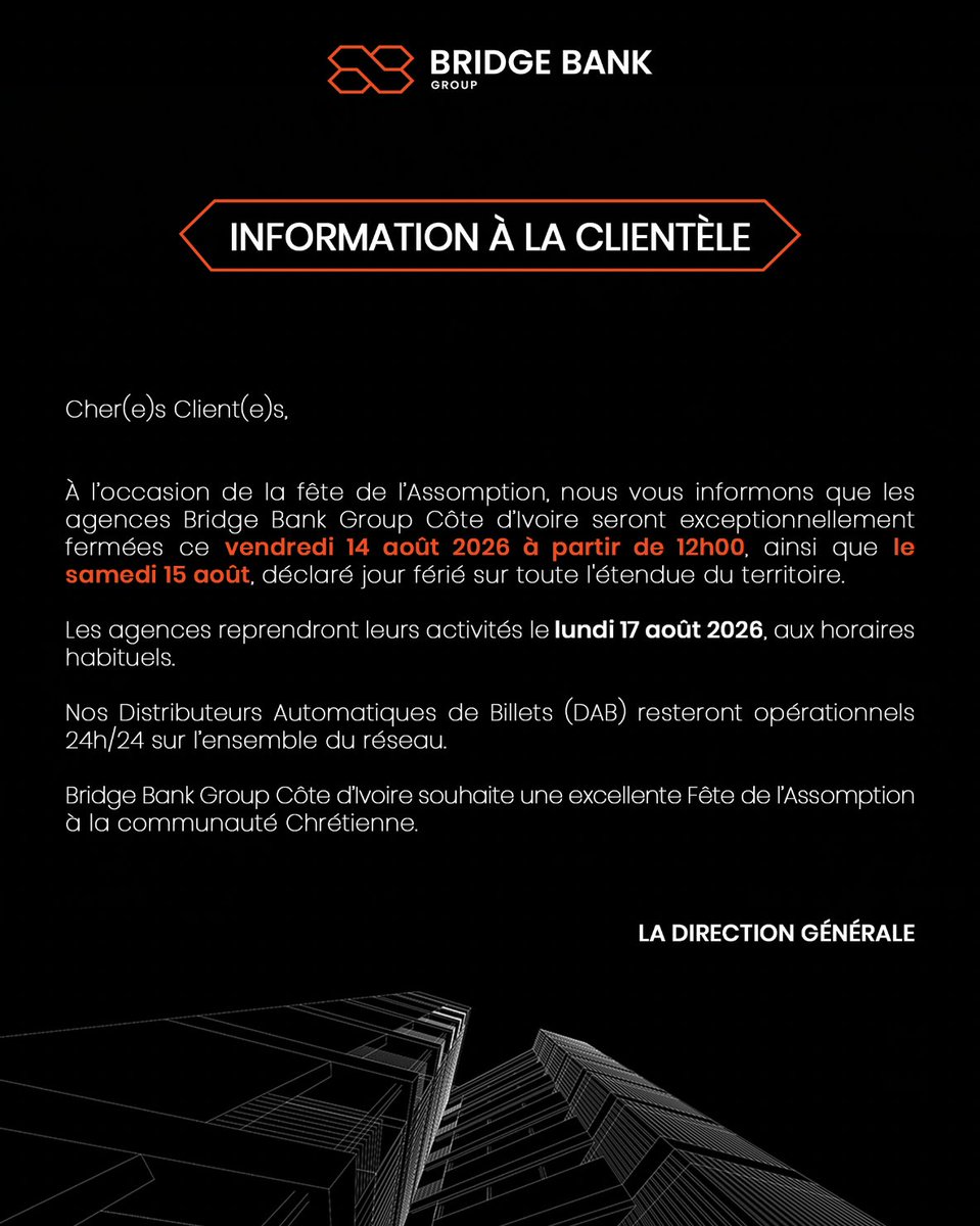 BridgeBankGroup's tweet photo. INFORMATION À LA CLIENTÈLE ! https://t.co/odMxinDQEN