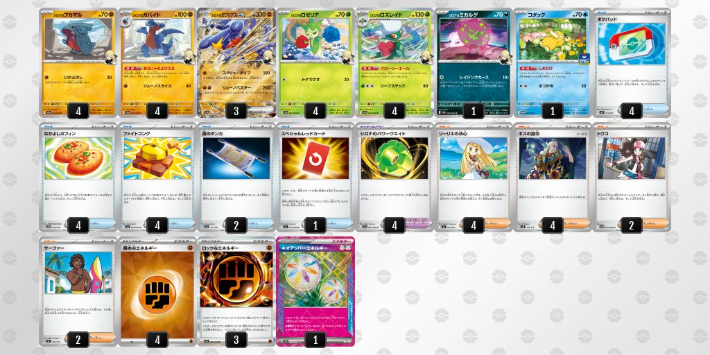 pokeca_book's tweet photo. ストームエメラルダ環境
シロナのガブリアスexのデッキレシピを掲載しました。

【シロナのガブリアスex】環境デッキレシピまとめ https://t.co/7dYxSNSFHB https://t.co/tJxRPv6cm5