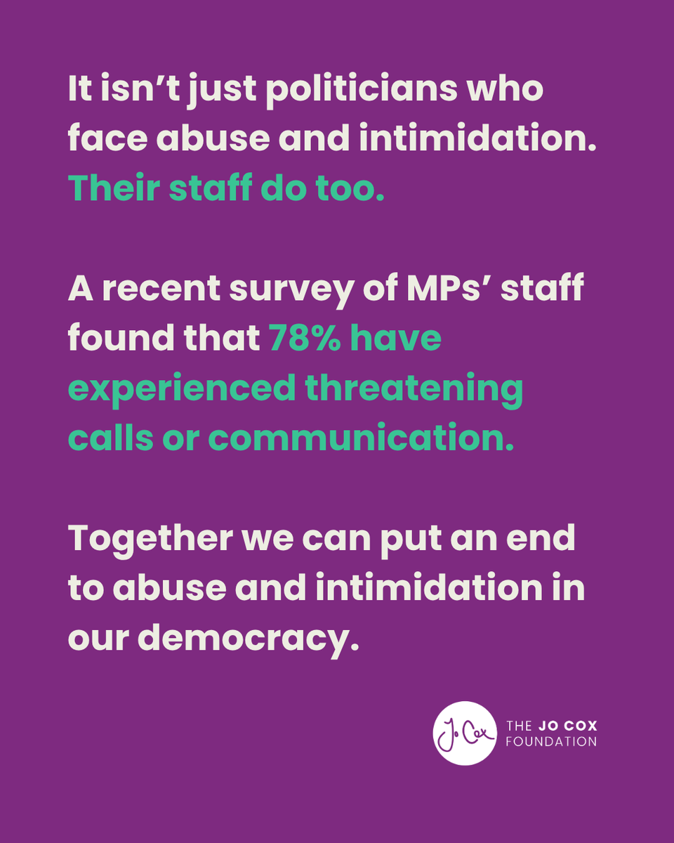 JoCoxFoundation's tweet photo. Abuse towards people in public life impacts staff as well as politicians. The findings of the Parliamentary Staff Wellness Working Group's (WWG) survey are shocking. Many of the recommendations align with our Jo Cox Civility Commission. Learn more: https://t.co/q4XM1Ms4va https://t.co/qD9dTINC6o