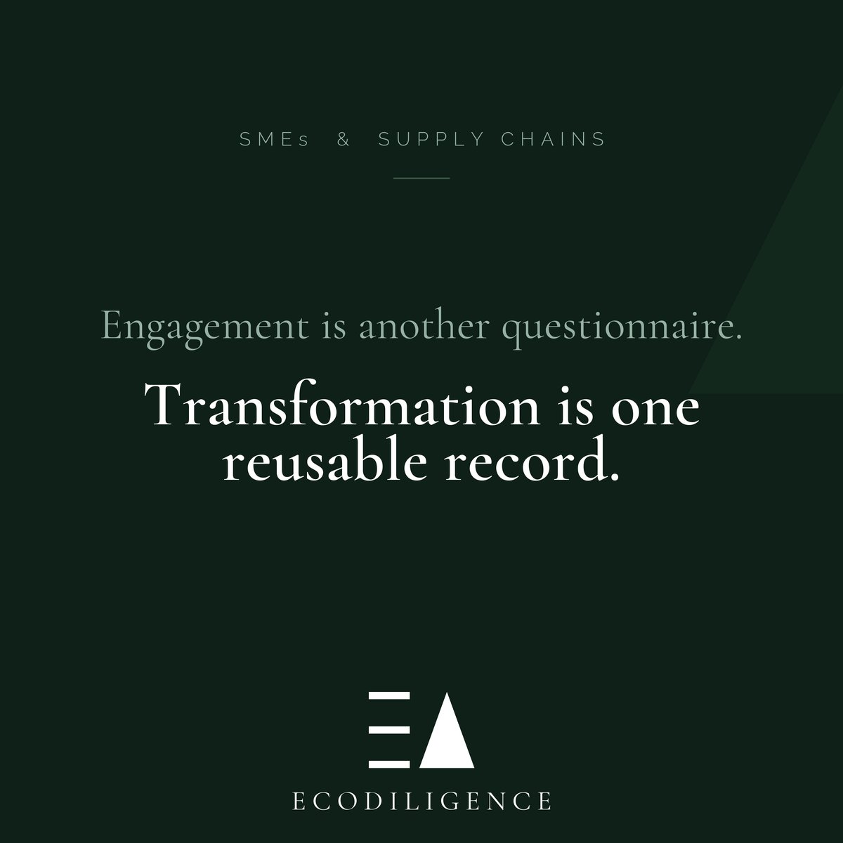 ecodiligence's tweet photo. The reflex for supply-chain emissions: send suppliers more questionnaires.

Forward Faster APAC 2026 pointed the other way — equip suppliers, don't survey them.

Don't ask for more. Help them produce the few pieces of usable data you actually need.

#ESG #SupplyChain https://t.co/KXQVgNDvJK