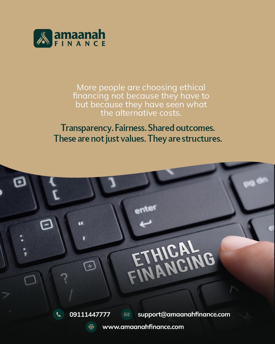 amaanahfinance's tweet photo. Ethical Financing is the NOW and the FUTURE!

Whether now or later, Amaanah is here to make financial freedom a possibility by providing transparent and responsible financial solutions that help individuals and businesses grow with confidence.

Building Prosperity with Principles https://t.co/EW3rZEHzc4