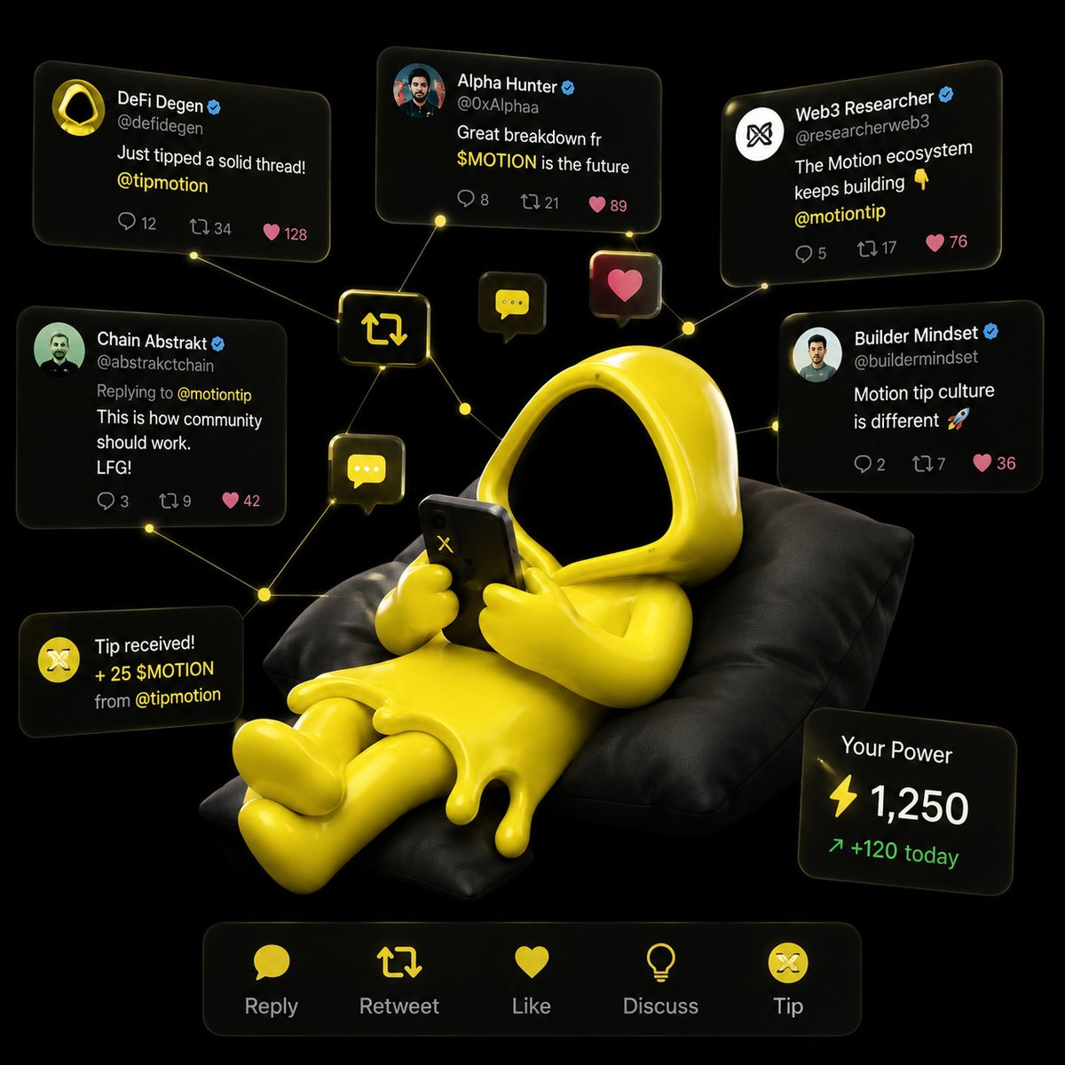 gensdor's tweet photo. ternyata bukan cuma soal rajin posting

di @motiontip , interaksi sama creator lain juga ngitung 
like, retweet, reply, ikut diskusi

kalau ada post yang bagus, bisa langsung tip lewat @tipmotion

Contoh kamu balas postingan ini atau postingan siapa pun itu
Format : @tipmotion 250 $MOTION 

semakin aktif lo di ekosistem, semakin naik power lo

ini baru namanya sosial yang ada nilainya