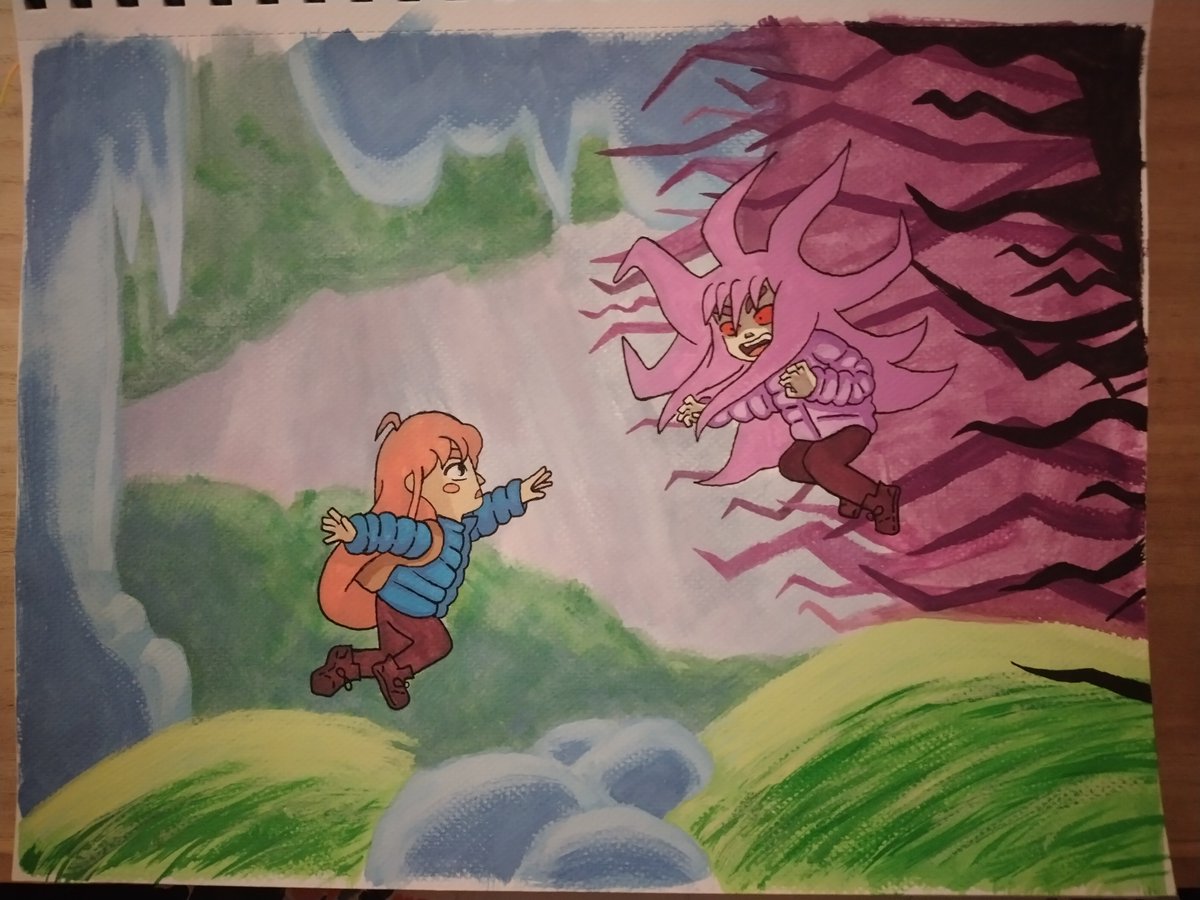 GrubbyStix's tweet photo. Madeline confronting Badeline #celeste #art https://t.co/bQhAgIHipy