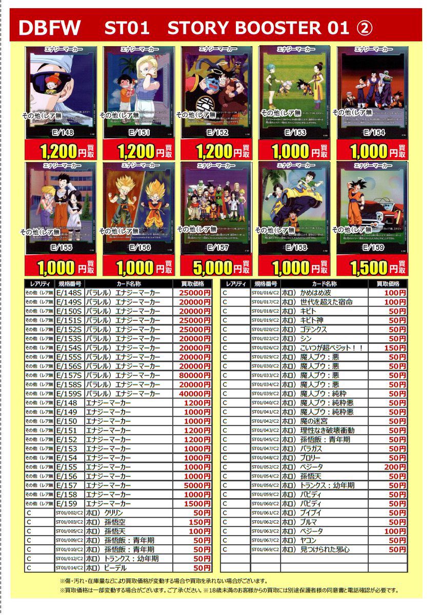 furu1_AMimabari's tweet photo. 【トレカ買取】
#ドラゴンボール #フュージョンワールド
#ストーリーブースター01

買取価格更新致しました！
ご来店お待ちしております。

※買取価格は変動致します
ご了承お願い致します https://t.co/EJQP3xIrOe