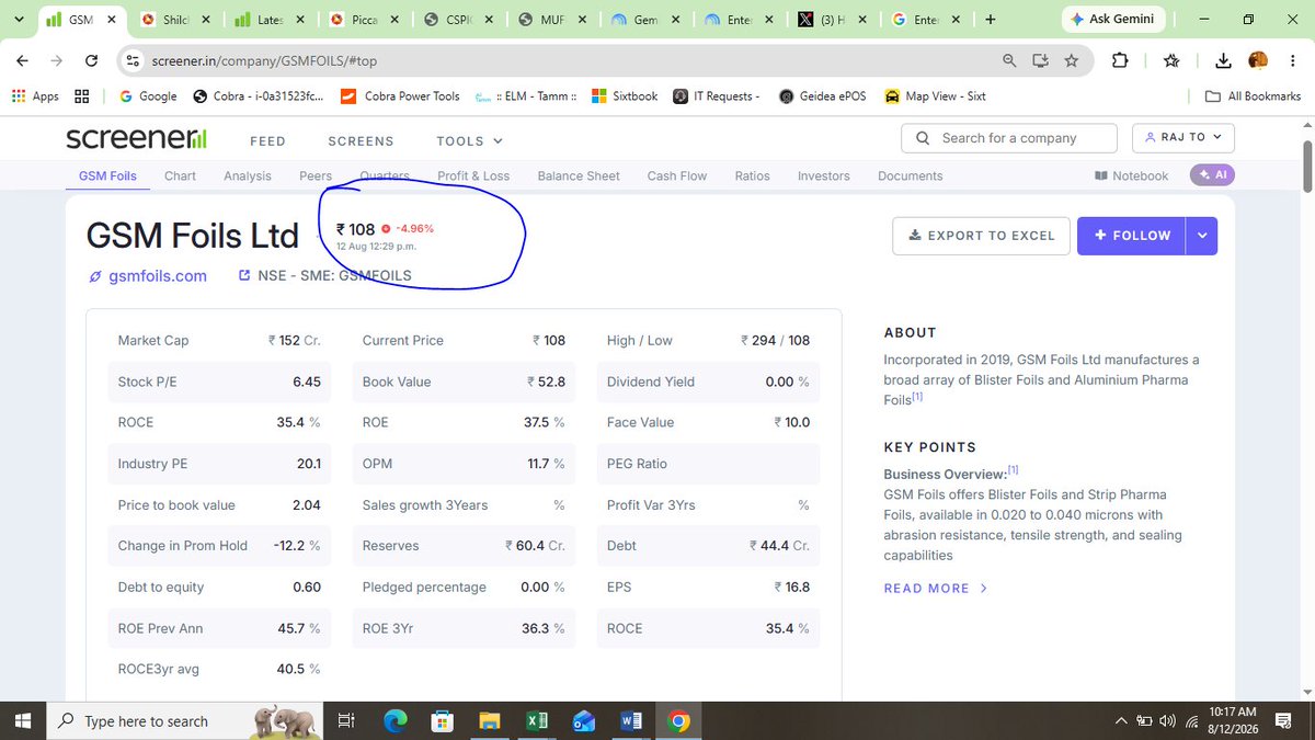 raj9to5's tweet photo. GSM Foils Ltd

GSfoil ki pitai band kyo nahi ho rahi hai.
Dubara pujta hu kab band hogi?
Valuation expert ki su ke buy mat kar lena. Pehe apni study karna uske baad jo bhi apko best lage vo karna

Not a busy sell or hold recomendation https://t.co/Nd8As6aPps
