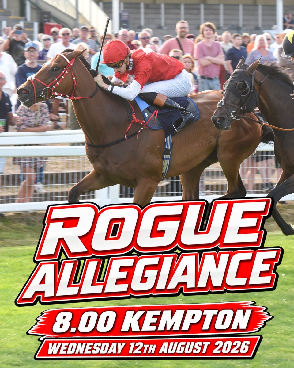 Roguesracing_'s tweet photo. 🔴⚪️🔴ROGUE RACE DAY🔴⚪️🔴

ROGUE ALLEGIANCE runs in the 8pm @kemptonparkrace for trainer @JPOwenRacing 

@daviesharry_  takes the ride 🏇🏇🏇

Good luck to all Rogue owners.

Contact us today to get involved, drop us a DM, contact us through our website or give Jade a call 07799746548.
 
#Flatseason #Racehorseownership #getinvolved #bepartofit #Therogues #syndicate #raceday