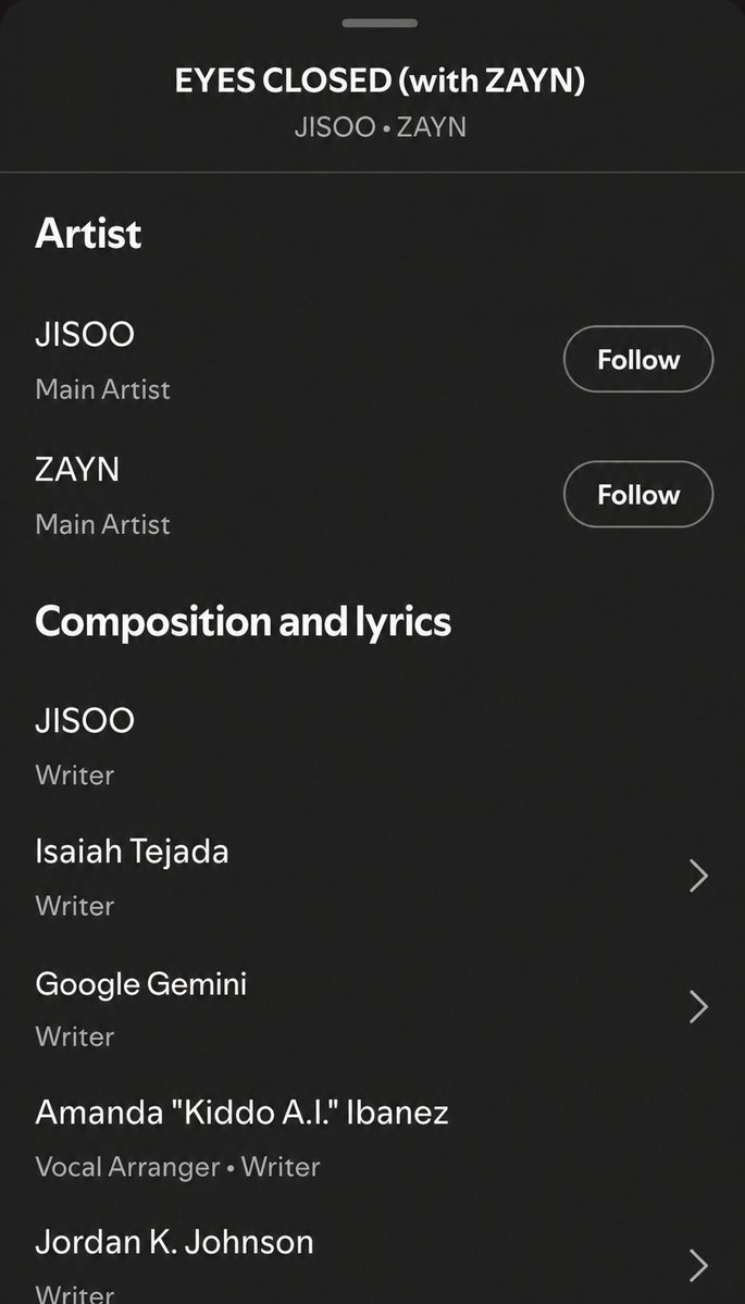 Bangtan_Holic07's tweet photo. Google Gemini is now officially credited as Eyes Closed song writer https://t.co/Ydwkhjpulg