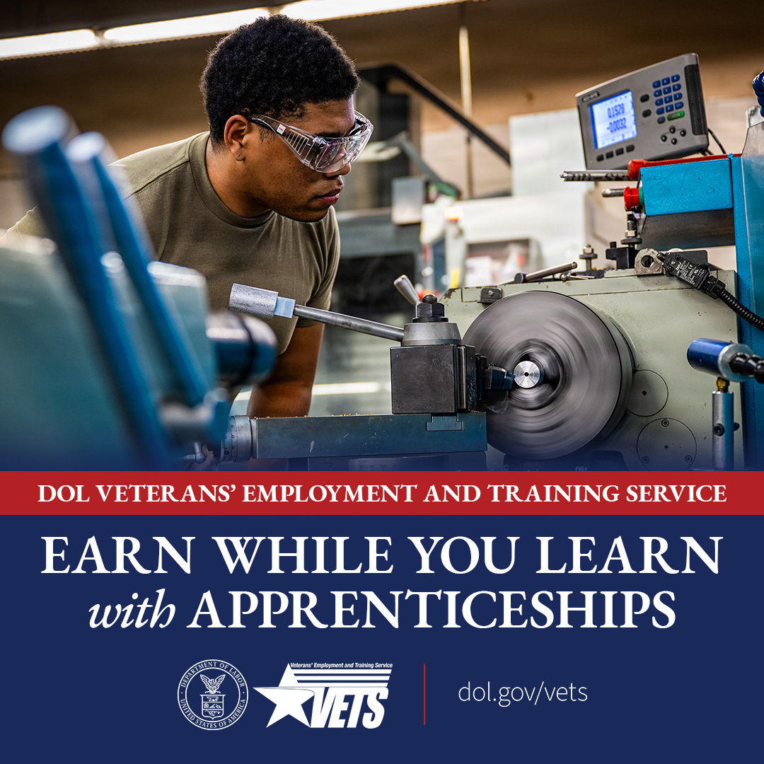 VETS_DOL's tweet photo. LEARN while you EARN.

Apprenticeships help veterans build valuable skills while receiving a paycheck. 

Explore opportunities: https://t.co/Rral5XirPA https://t.co/WX7LVjZSZM
