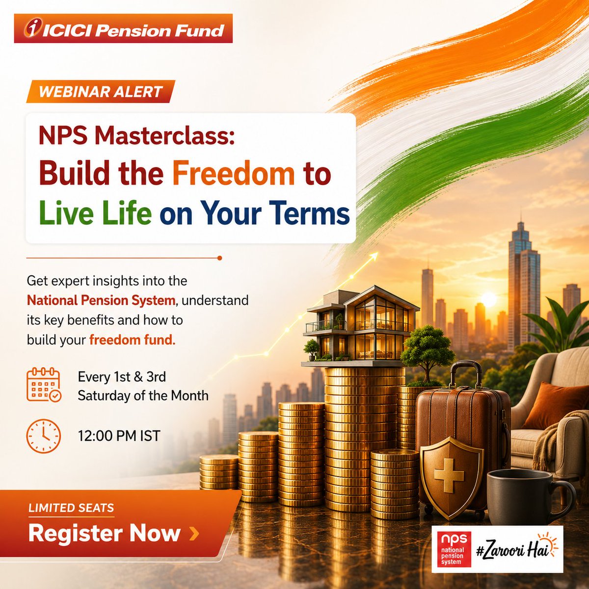 icicipension's tweet photo. Join our special NPS Masterclass to learn how NPS can help you build a secure retirement corpus and live life on your terms.
ποΈ 15 Aug 2026 | π 12 PM IST Register:https://t.co/xrSm28hFIk
#ICICIPensionFund #NPS #NPSMasterclass https://t.co/A9AUDYHd3d