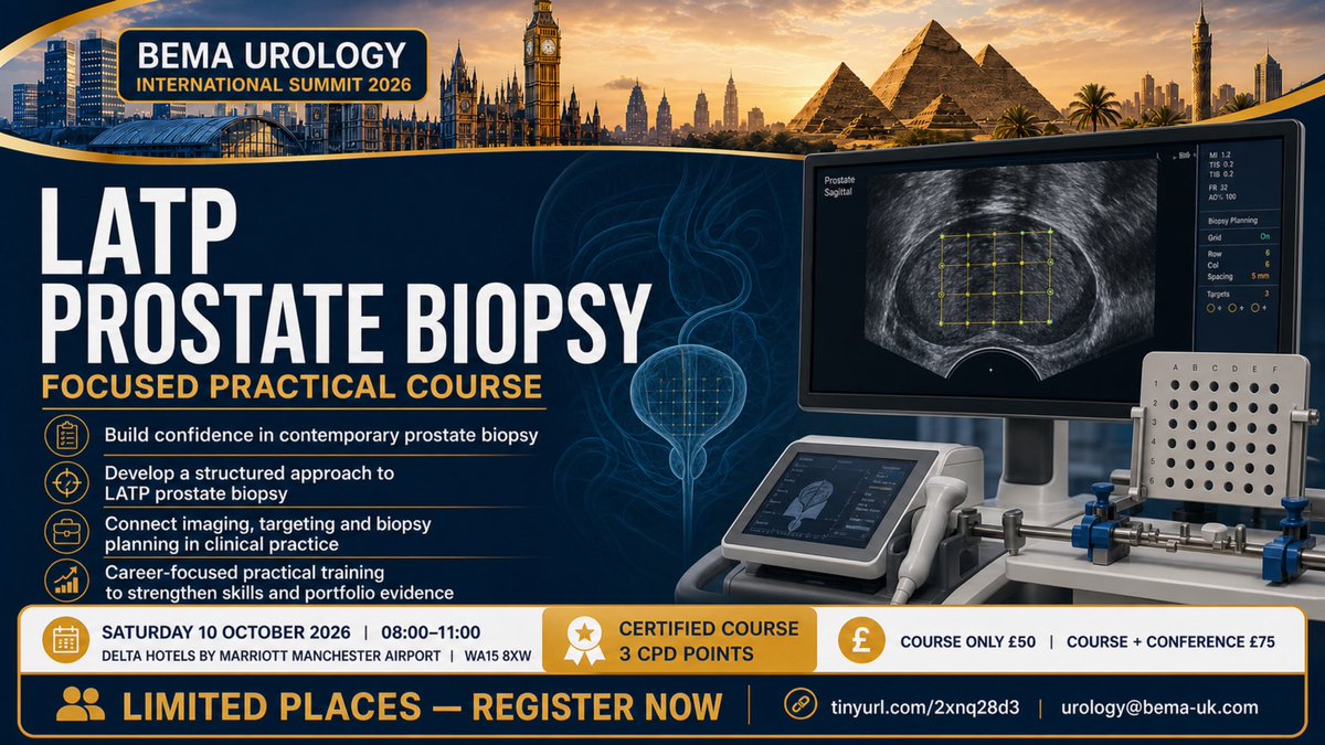 BEMA_Urology's tweet photo. 3 courses 1 event! 

Whether you are a urology trainee near CCT or targeting a CESR (Portfolio pathway), grab the opportunity  and register now.

1- TOT: Recognised course accreditation
2- Urodynamics: Practical hands on for FRCS UROL &amp; practice
3- LATP: learn from the experts! https://t.co/OAwOyLKbVc