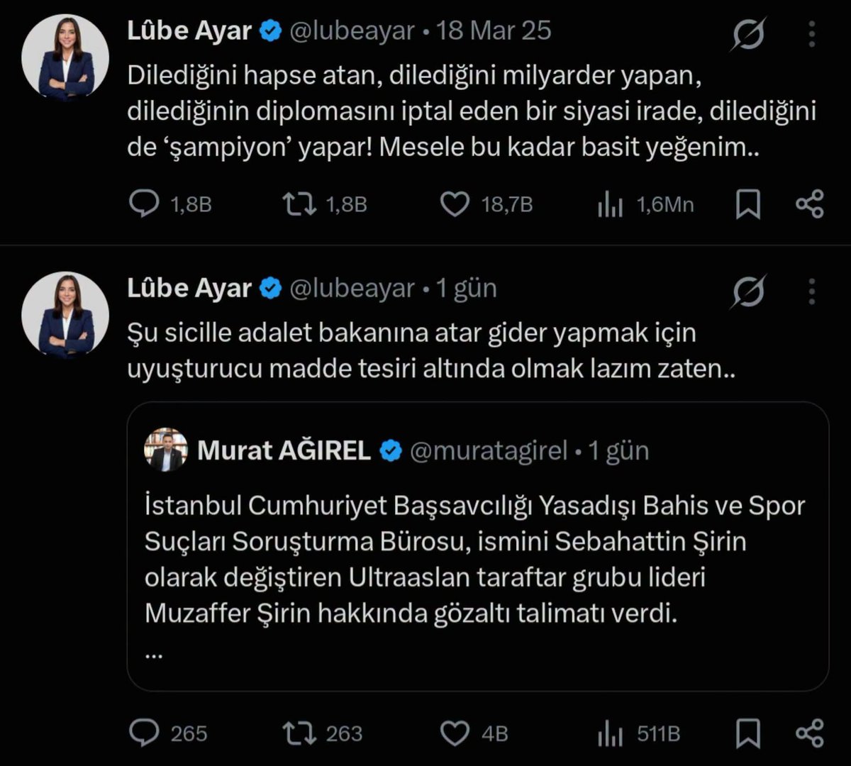 Yunusakbaba1905's tweet photo. Sayın Adalet Bakanı Akın Gürlek’e çağrımızdır.

Kamuoyuna açık şekilde yapılan bu paylaşımda kullanılan ifadeler ve yöneltilen ithamlar hakkında gerekli incelemenin yapılmasını; herhangi bir hukuka aykırılık tespit edilmesi hâlinde gereğinin yerine getirilmesini talep ediyoruz.

Hukukun ve adaletin kişilere, makamlara veya görüşlere göre değişmeyeceğine; herkes için aynı ölçüde ve aynı hassasiyetle uygulanacağına inanıyoruz.

Adalet herkes için eşit olmalıdır.