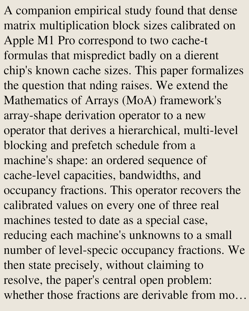 CSPerfPapers's tweet photo. Machine Shape and Hierarchical Blocking: A Mathematics of Arrays Formalization, with an Open Problem in Hierarchical Shape Occupancy

Lenore M Mullin
https://t.co/qMv2JTIxJK [𝚌𝚜.𝙿𝙵] https://t.co/NsEXzztDVG