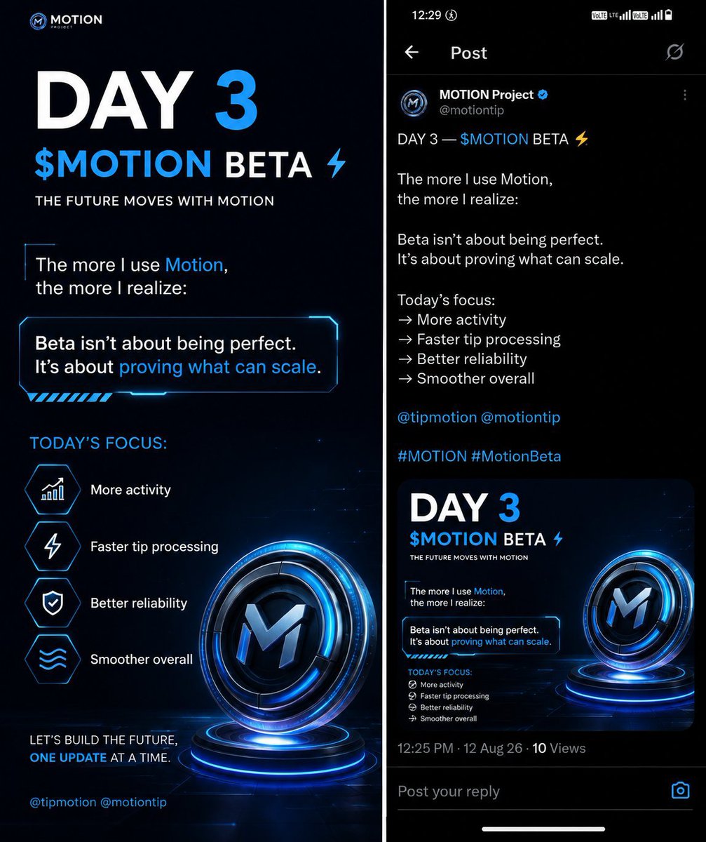 shakilahmedng79's tweet photo. Building With $MOTION ⚡
Every beta update is another step toward something bigger.
More activity.
Faster processing.
Better reliability.
Smoother execution.
Excited to see where $MOTION goes next. 🔵
@tipmotion @motiontip
#MOTION #MotionBeta #Crypto #Web3 #BuildInPublic https://t.co/EEZRk3bbwt