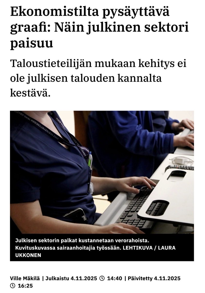 MKorja's tweet photo. Poliitikot ovat vuosikymmenten saatossa paisuttaneet julkisesta sektorista itselleen hillotolppien valtakunnan: 

loputtomasti virastoja, järjestöjä &amp; korkeapalkkaisia tehtäviä, joihin heidän meriiteillään ei muuten olisi asiaa.

Järjestelmä on tiensä päässä. Muutos välttämätön. https://t.co/5FHVUWPxN9