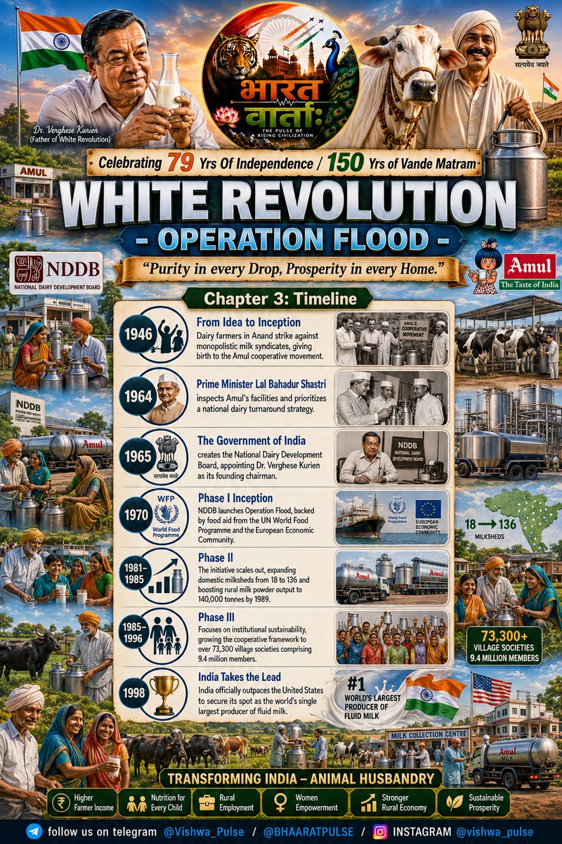 Vishwapulse's tweet photo. White Revolution : OPERATION FLOOD
🥛
#MILK #milkニッポン元気花火 #Revolución #Revolution #white #Bharat #India #Amul
#Op2 #Celebrating
#Independence #Day #Freedom
#Sudha
@HMOIndia @PMOIndia @Amul_Coop https://t.co/e0WT8HCeBc