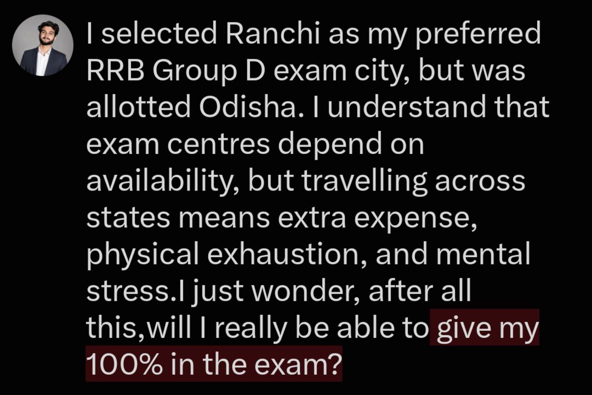 Roshangopex's tweet photo. Will I really be able to give my 100% in the exam? @RailMinIndia  @rrb_ranchi https://t.co/SDzuNfzEGh