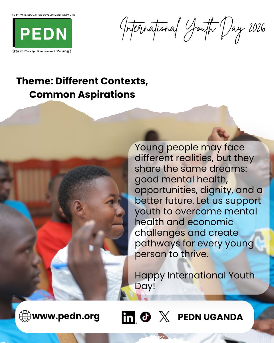 PEDN_ug's tweet photo. Though backgrounds vary, the core ambitions of the younger generation remain universal—safety, wellness, and fair opportunities. 🌱🌍

At PEDN, we bridge gaps to help young leaders navigate modern economic and emotional hurdles.
#InternationalYouthDay2026 #PEDN #YouthDevelopment https://t.co/VJFSyQWqs6