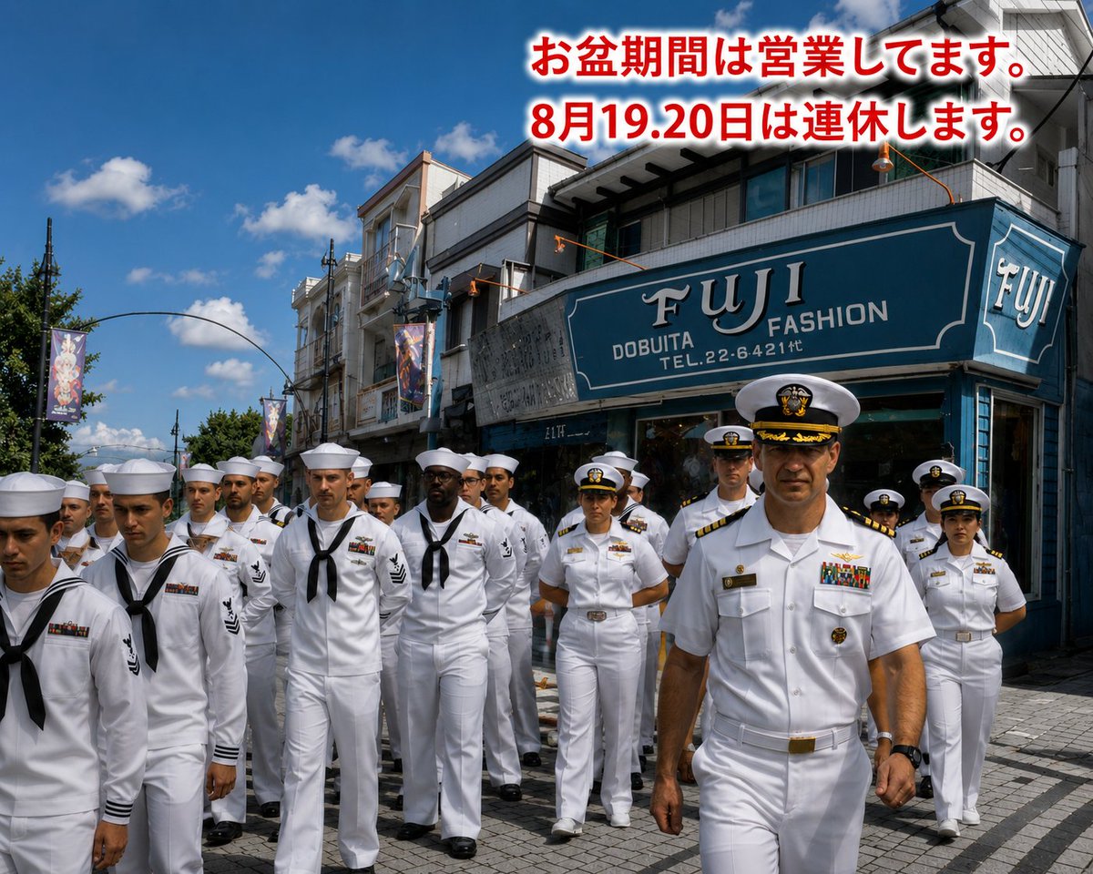 avifuji's tweet photo. 今週は休まず営業しております。
8月19.20日は連休します。

＃ミリタリーショップFUJI
＃米軍放出品
＃AVIREX
＃スカジャン
＃ドブイタ通り https://t.co/6baC8n9s35