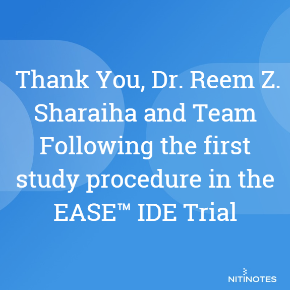 RazBarOn1's tweet photo. Nitinotes extends its sincere thanks to Reem Z. Sharaiha, MD, and the teams at Weill Cornell Medicine and NewYork-Presbyterian/Weill Cornell Medical Center following the completion of the first study procedure in the EASE™ IDE trial. https://t.co/NpCPaaAUc4