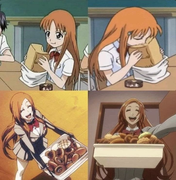 walkingflex_'s tweet photo. Orihime’s character trait: Bread https://t.co/bMJyIbOjfz