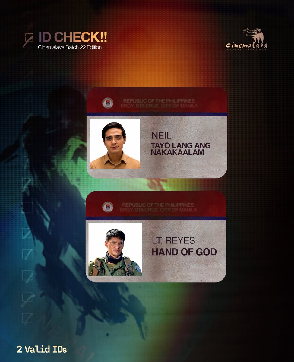 _super_ent's tweet photo. Syempre kami na rin ang tatapos sa ID Trend na yan.. Presenting Cinemalaya Batch 22! ✌🏼🪪

Watch 2 Valid IDs at iba pang Cinemalaya 2026 Entries sa EDSA Shangri-La Plaza, Ayala and Gateway Cinemas this August 6-18! Suportahan ang Pelikulang Pilipino!

#2ValidIDs #Cinemalaya2026 https://t.co/tExAXUEw8M