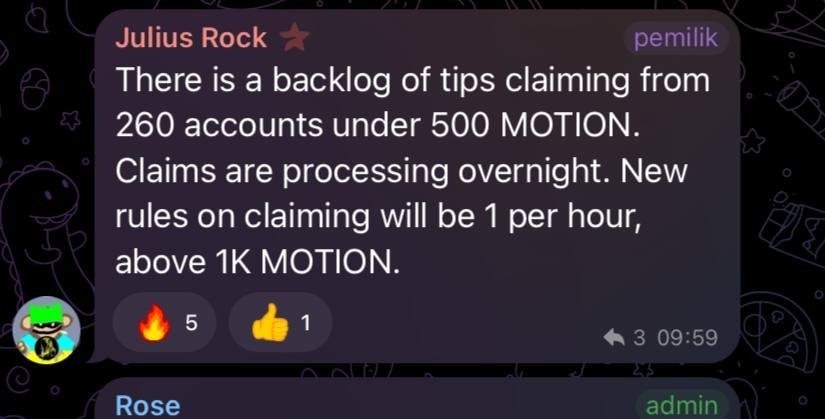 khibangaul's tweet photo. New claiming rules for @motiontip 👀

260 accounts are currently waiting to claim tips under 500 $MOTION. Claims are processing overnight, while amounts above 1K $MOTION will be limited to 1 claim per hour.

Keep an eye on your claims.
@motiontip @tipmotion https://t.co/oHdUurzUDp