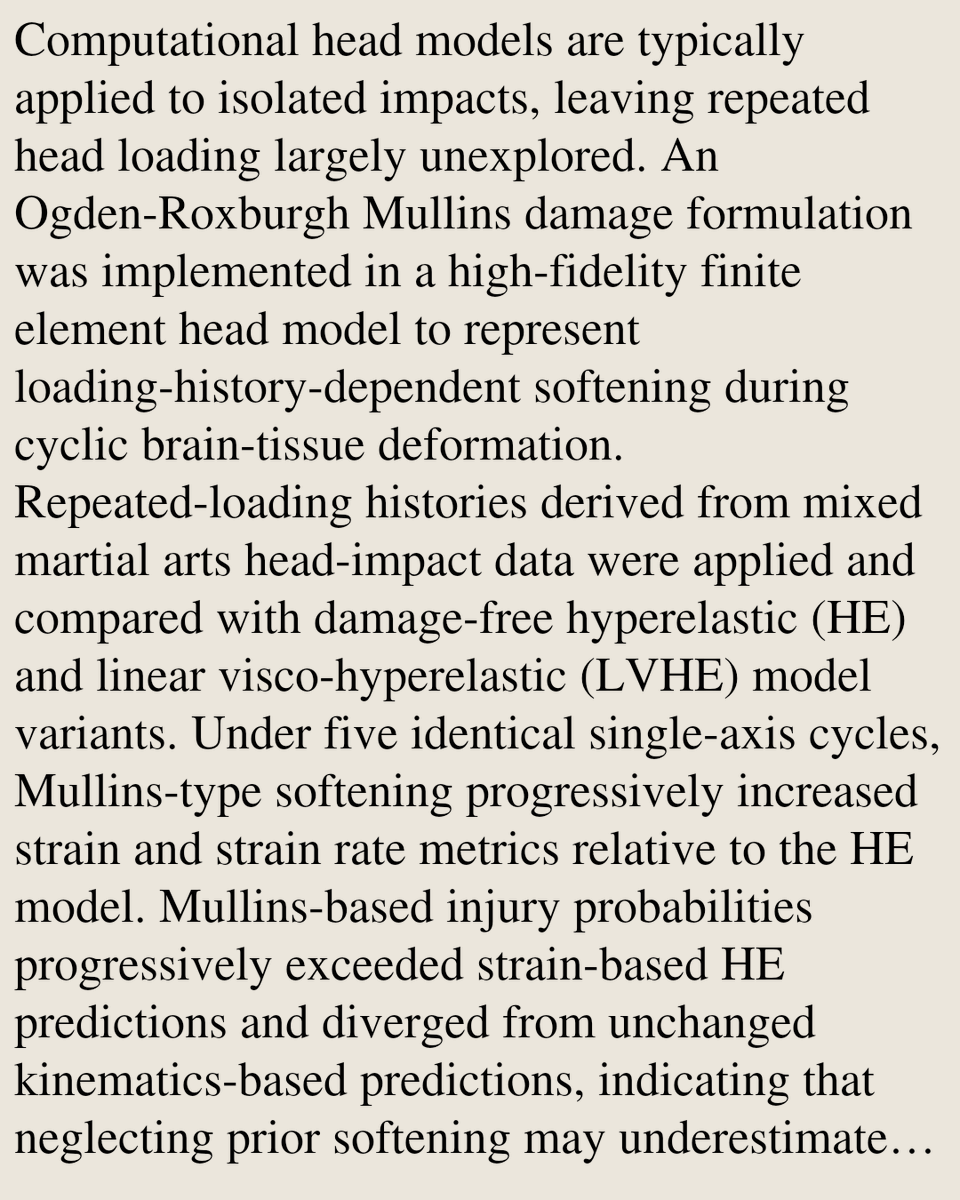 CVCY's tweet photo. History Matters: Damage-Mediated Amplification of Brain Deformation and Injury Risk under Repeated Head Impacts

Carson Cooper, Anu Tripathi, Genevieve Palardy, Kshitiz Upadhyay
https://t.co/dWa2y3s4rl [𝚚-𝚋𝚒𝚘.𝚃𝙾 𝚙𝚑𝚢𝚜𝚒𝚌𝚜.𝚋𝚒𝚘-𝚙𝚑 𝚙𝚑𝚢𝚜𝚒𝚌𝚜.𝚌𝚘𝚖𝚙-𝚙𝚑] https://t.co/Bk7kawr3M2