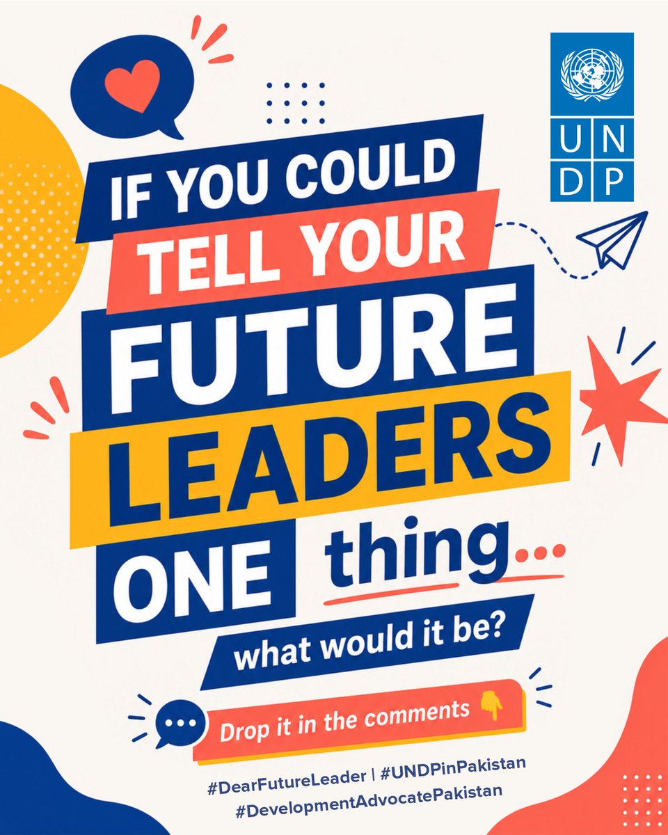 UNDP_Pakistan's tweet photo. What kind of leadership do you want for your future?

This #InternationalYouthDay, tell us in 50 words or less, starting with “#DearFutureLeader …”

Share your message below for a chance to be featured in #UNDPinPakistan’s #DevelopmentAdvocatePakistan. https://t.co/xnH3sv7LsB