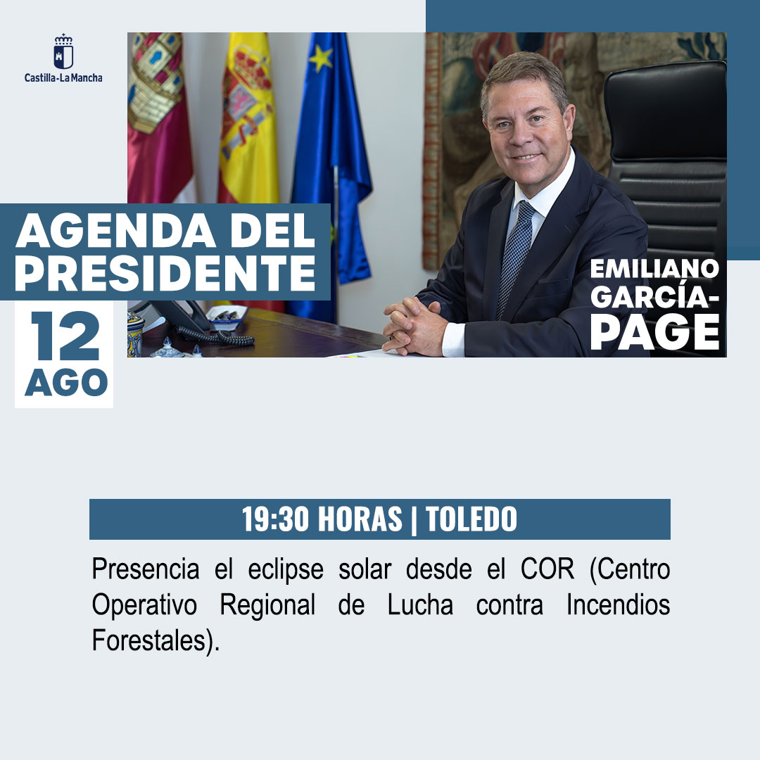 gobjccm's tweet photo. 📅 Esta es la agenda informativa del presidente de #CLM, @garciapage, prevista para hoy miércoles, 12 de agosto. https://t.co/ipGSkqDs8g