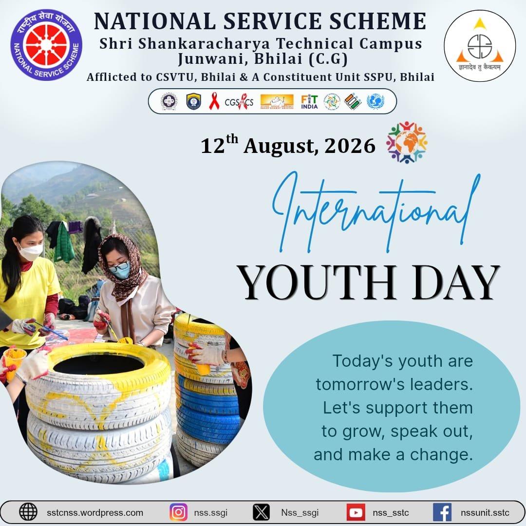 Nss_ssgi's tweet photo. Jai Hind 🇮🇳 🇮🇳

On #InternationalYouthDay we honour youth energy to build a stronger nation.
@_NSSIndia
@YASMinistry
@NSSRDBhopal
@nsscsvtuCG
@mansukhmandviya
@nss_cg_official
@ashokshrotinss
@Rajkumarnss
@NeetaBajpai5
@dr_dsraghu https://t.co/Ot6YM9DWhn