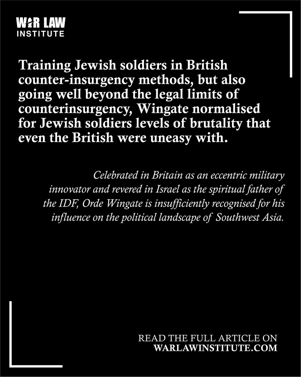 WarLawInstitute's tweet photo. Celebrated in Britain and revered in Israel as the spiritual father of the IDF, Orde Wingate has been detached from the religious convictions and colonial structures that made his influence possible.

🔗 Read the article here: https://t.co/cWatys0sgi https://t.co/oJAeGCXSaq