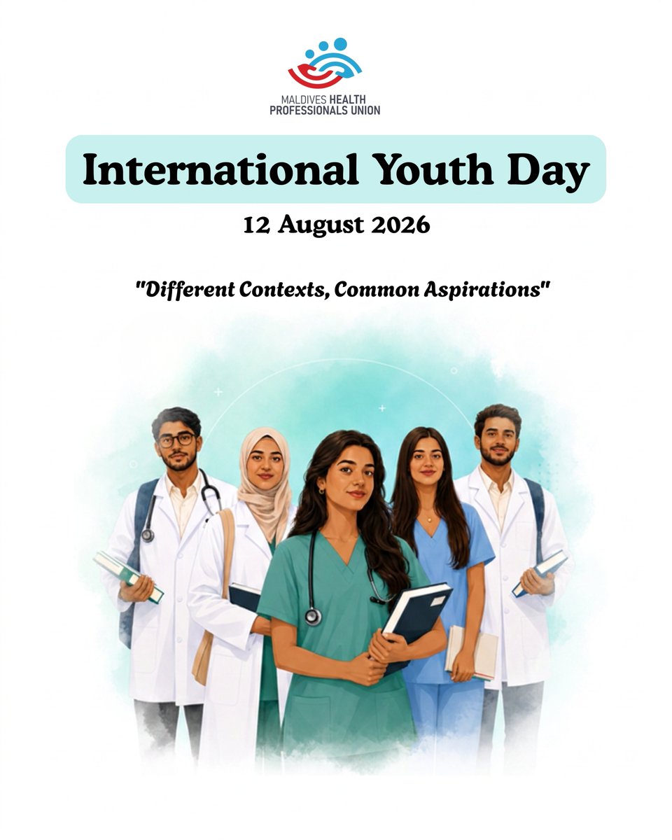 MaldivesHPU's tweet photo. On International Youth Day 2026, MHPU calls for a Maldives where young health professionals and workers can pursue their aspirations with dignity, equality, safety and decent work.

This means safe and healthy working conditions, protection from burnout, occupational injuries, harassment, intimidation and all forms of discrimination, including gender-based discrimination; fair and timely payment for overtime; and fair opportunities for professional advancement through continuing medical education, skills training, career development and effective mentoring, helping address skills gaps and support meaningful career progression.

It also means inclusive and participatory decision-making that genuinely incorporates the voices, expertise and innovative ideas of health professionals and workers’ unions in shaping institutional and national policies.

Protect young workers. Invest in their skills and development. Listen to their voices. Build a healthier, fairer and more inclusive future for the Maldives.

#YouthDay #decentwork #qualitycare #payovertime 
@governmentmv @MoYSF_mv @HomeMinistrymv @MoHmv @PSIasiapacific @SolidarityCntr