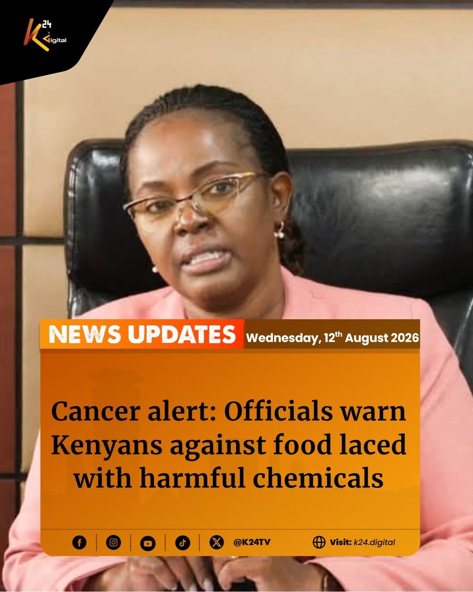 K24Tv's tweet photo. Unethical use of chemicals on consumables has been cited as a possible factor in rising cancer cases.

Principal Secretary in the State Department for Gender and Affirmative Action Anne Wang’ombe and Maendeleo ya Wanawake Organization Chairperson Rahab Muiu have cautioned Kenyans against the sale and consumption of foodstuffs contaminated with dangerous pesticides.

Read the full story here: https://t.co/54cSnq20JT