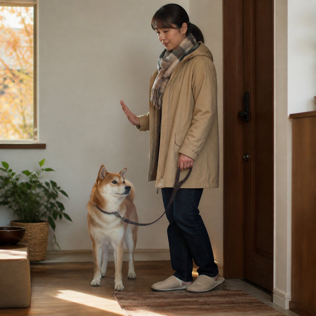 inukurashi_note's tweet photo. 横断前や狭い道で使う“止まる”練習は、静かな室内から。飼い主が止まり、犬も動きを止めた瞬間を褒めます。長時間待たせず、数秒から。実際の道路では合図だけを頼りにせず、短いリードと周囲確認を併用し、犬を車道側へ先に出さないこと。 https://t.co/9lKvm1TNR3