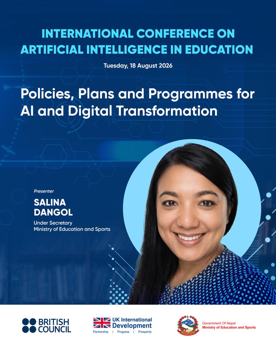 npBritish's tweet photo. How can AI support equitable education in🇳🇵?

We are organising the Teaching &amp; Learning Futures Nepal: AI for Equitable Education Conference for keynote talks, AI4Ed Nepal research findings, teacher innovation showcases, &amp; discussions on shaping Nepal's AI in Education standards https://t.co/VXPFiL71hX