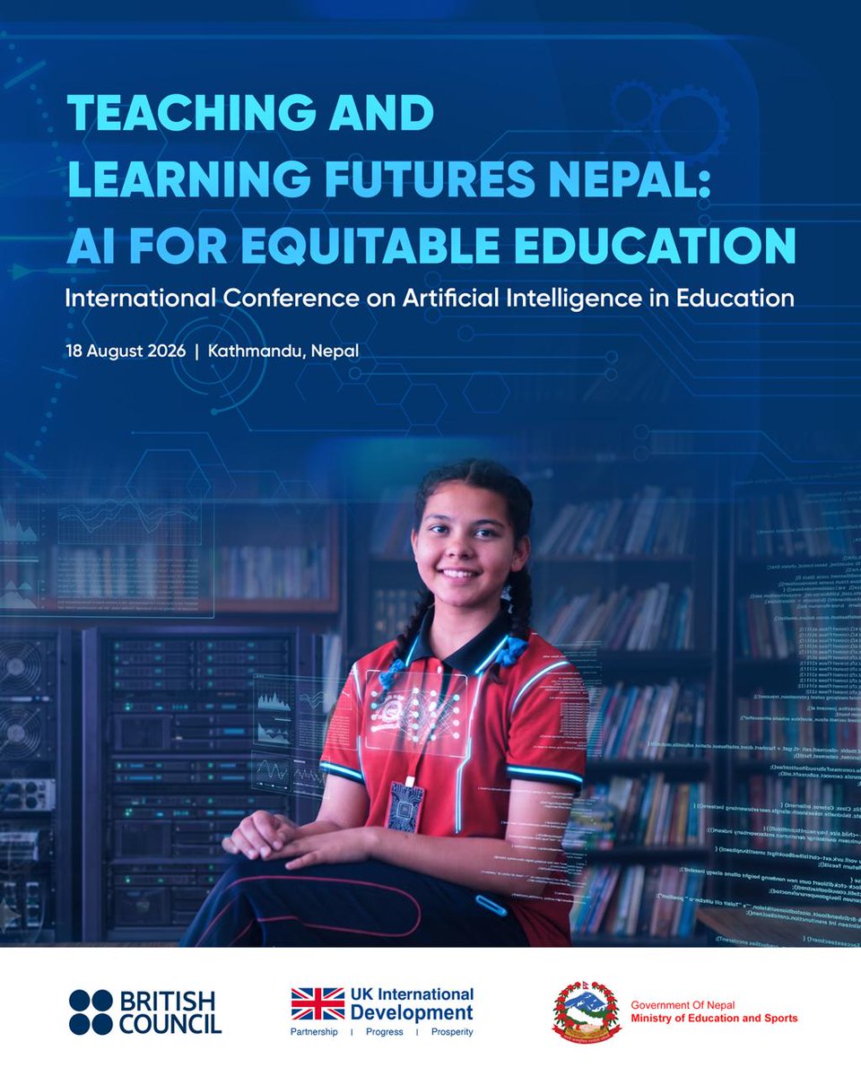 npBritish's tweet photo. How can AI support equitable education in🇳🇵?

We are organising the Teaching &amp; Learning Futures Nepal: AI for Equitable Education Conference for keynote talks, AI4Ed Nepal research findings, teacher innovation showcases, &amp; discussions on shaping Nepal's AI in Education standards https://t.co/VXPFiL71hX
