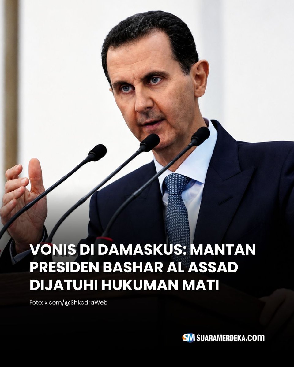 suaramerdeka's tweet photo. Setelah bertahun-tahun menanti pertanggungjawaban atas kejinya rezim Bashar al Assad, babak baru keadilan akhirnya dimulai di Suriah.
#suaramerdeka #suaramerdekacom #suaramerdekanetwork #damaskus #basharalassad #hukumanmati #suriah #kejahatankemanusiaan https://t.co/ks7OvySDHS
