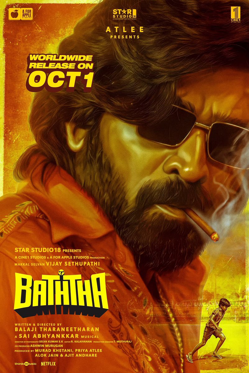 VCDtweets's tweet photo. #Baththa — What a way to Launch a Surprising Banger film, that too announcing the release date along with the first look 🥵🔥
#VijaySethupathi (#VJS56) - #Atlee - NKPK #BalajiTharaneetharan - #SaiAbhyankkar, No one saw that coming 💥
Thalaivan Atlee bringing Two Bollywood Production Houses together is my favorite among all 😍
World Wide Oct 1st Release 🤘🏼