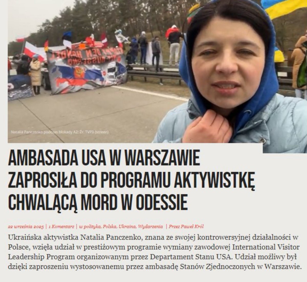 1gnasiak's tweet photo. Działalność Panczenko jest wspierana przez ambasadę USA, która pomaga jej, aby mogła działać w naszym kraju. Czy kogoś to dziwi? https://t.co/zCH7zNA8ez