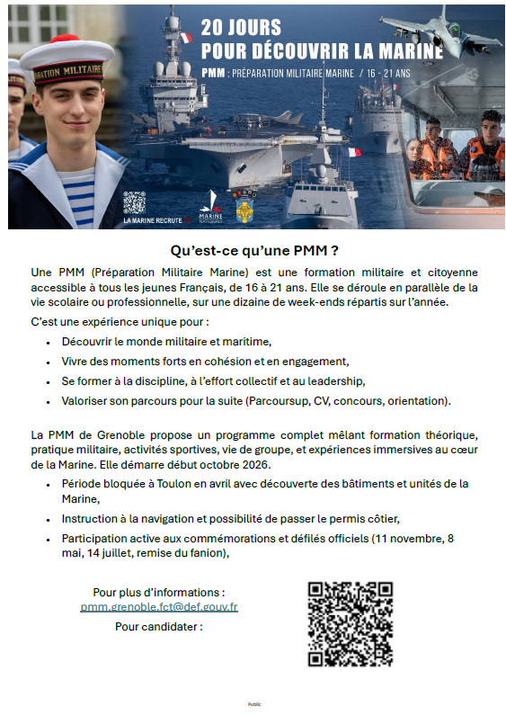 DMDisere's tweet photo. Le saviez-vous? : Découvrir la Marine en Isère, c'est possible avec la Préparation Militaire Marine!
Les centres P.M.M de Grenoble et de Vienne vous attendent. https://t.co/YWXkyXIbg9